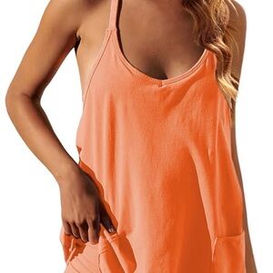 Orange Strap Athletic Skort Dress with Pockets